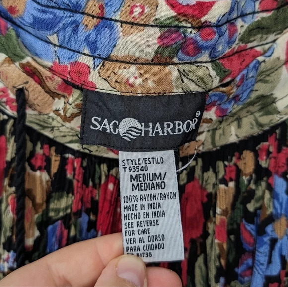 Vintage  Sag Harbor Hippie Boho Floral Print Black Pilgrim Skirt Women Medium - Picture 3 of 7